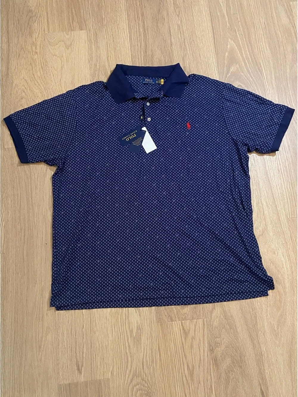 Polo Ralph Lauren Men's Navy Blue Anchor Print Polo Shirt Size 2XB 2XLB Cotton